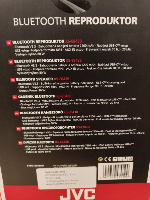 Nowy Głośnik Bluetooth JVC