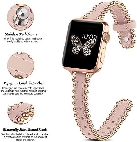 Cienki skórzany pasek zamiennik do apple watch 42mm różowy gerbgorb