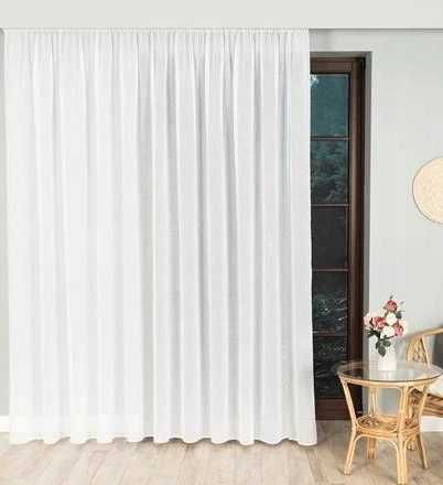 Nowa biała firana do salonu, gotowa firana 300x250 cm, elegancka długa firana na taśmie