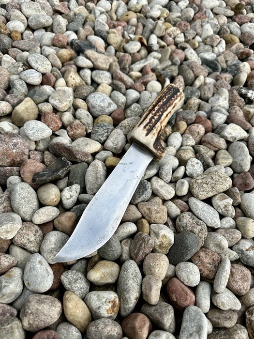 Nóż myśliwski stal narzędziowa rekojeść poroża jelenia, rękodzieło!!