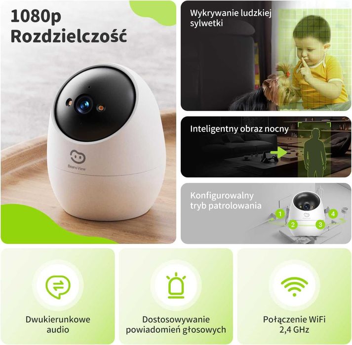 Wewnętrzna Kamera Bezpieczeństwa BEANS View D210 WiFi 1080P 360°