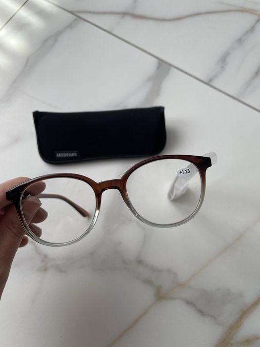 Nowe okulary Modfans biało brązowe oprawko wada 1.25