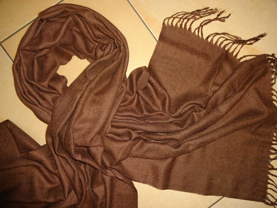 100% Pashmina / Cashmere hand made in Nepal duży szal szalik frędzle
