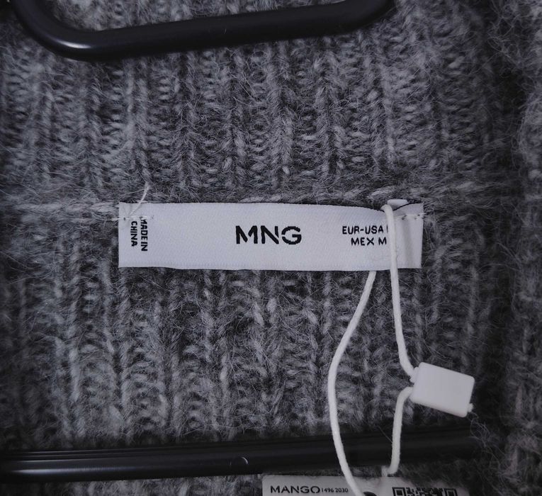 Sweter Półgolf Splot Warkocze Szary Mango |R. M