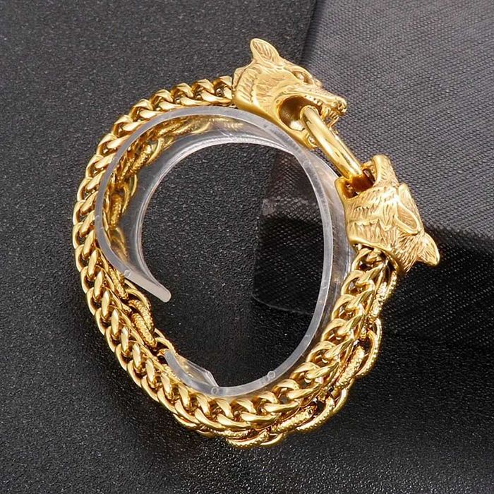 Kwadratowa Pancerka Bransoletka Łańcuch z Wilkami 18K Złoto