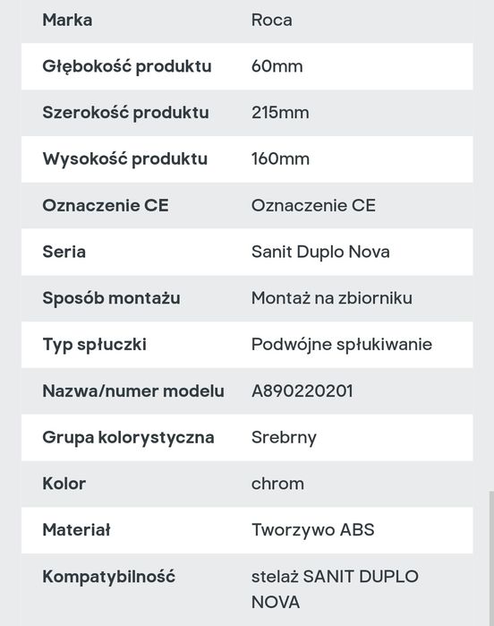 Przycisk spłukujący do stelaża ROCA Duplo Nova Chrom NV1 Roca