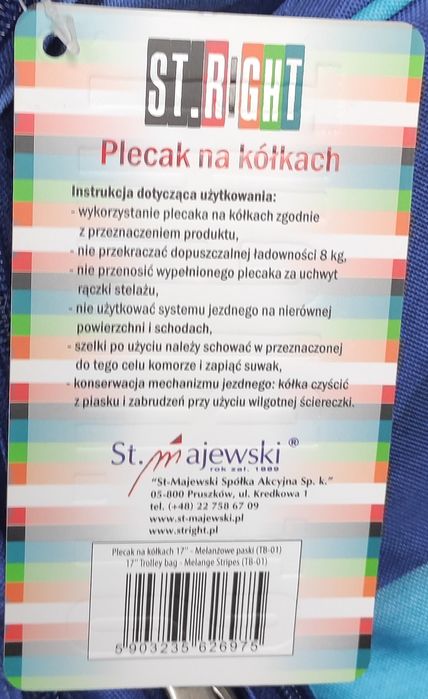 Plecak szkolny na kółkach St. Right Majews