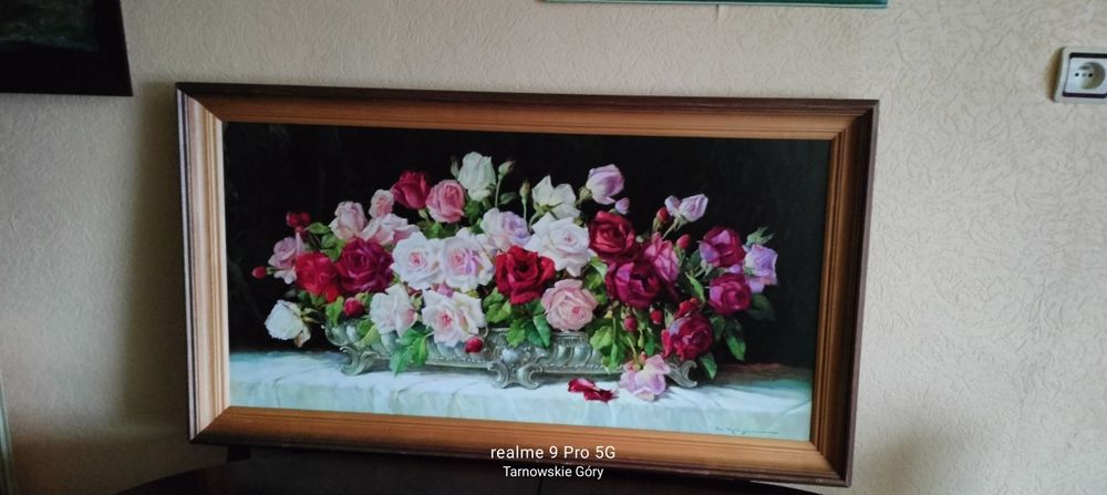 Obraz kwiaty.grafika lakierowane na płycie.