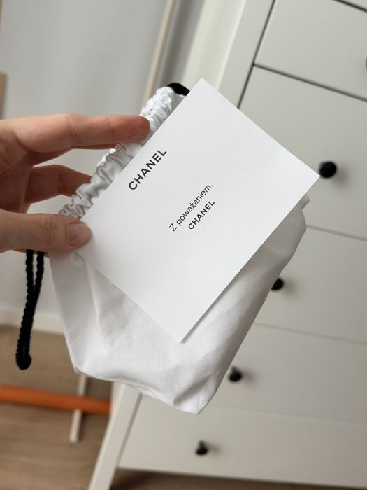 Woreczek worek chanel saszetka kosmetyczka biały bawełniany