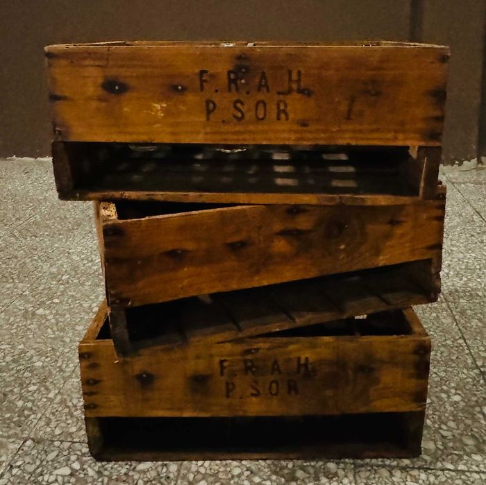 Vintage Wooden Crates, Bottles Container and Tray