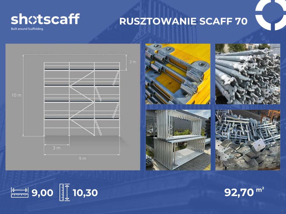 Bosta rusztowanie ramowe budowlane elewacyjne stalowe 10,3 m x 9 m = 93 m2 nowe tanio kompletne