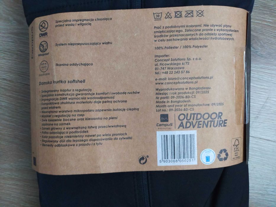 Kurtka czarna Softshell męski z kapturem XXL Campus