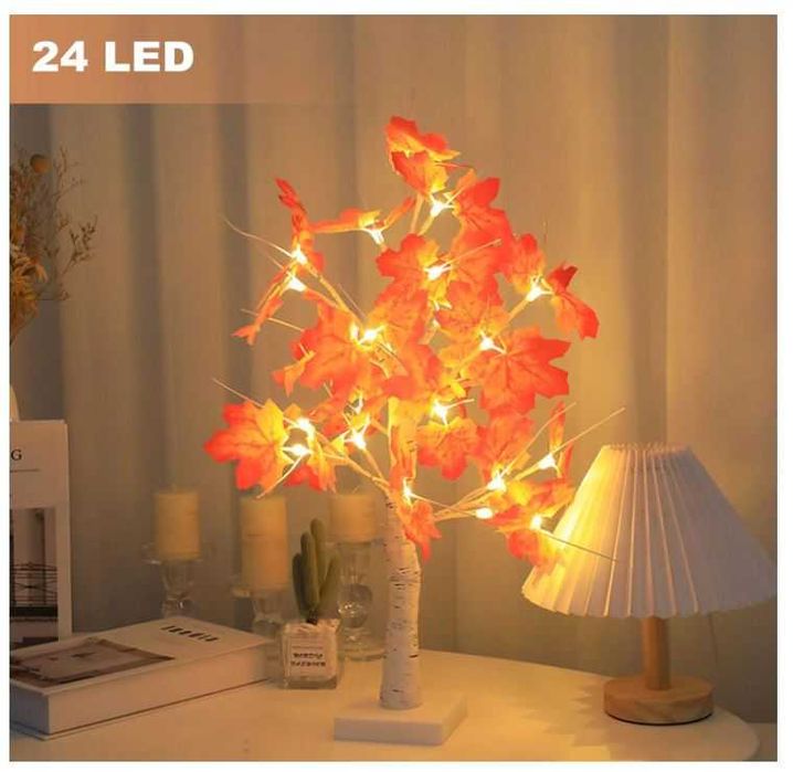 Dekoracyjne jesienne drzewko ozdobne z liśćmi klonu, 24 diody, 60 cm