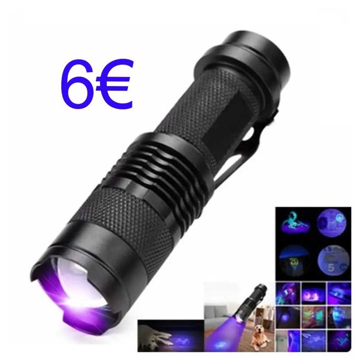 Lanterna Led (UV/ luz negra, longo alcance, usb/ pilhas, trabalho)