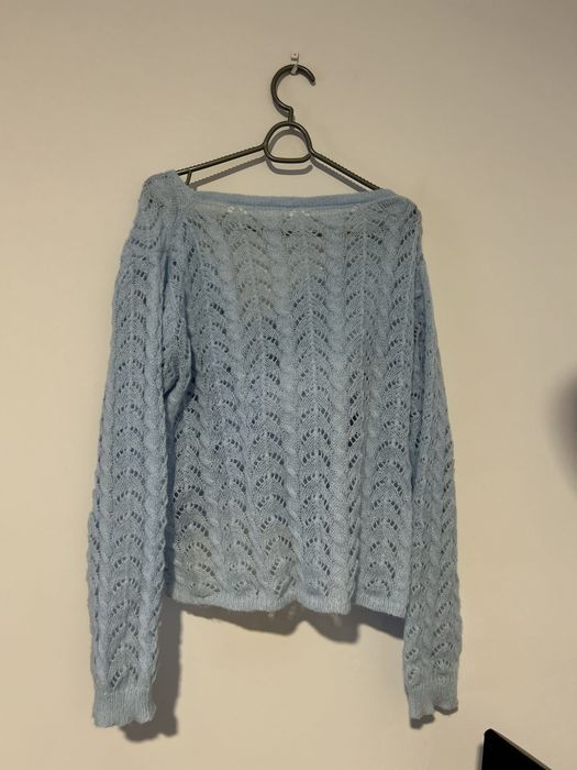 Camisola ocasional torção simples azul bebé tamanho S Shein