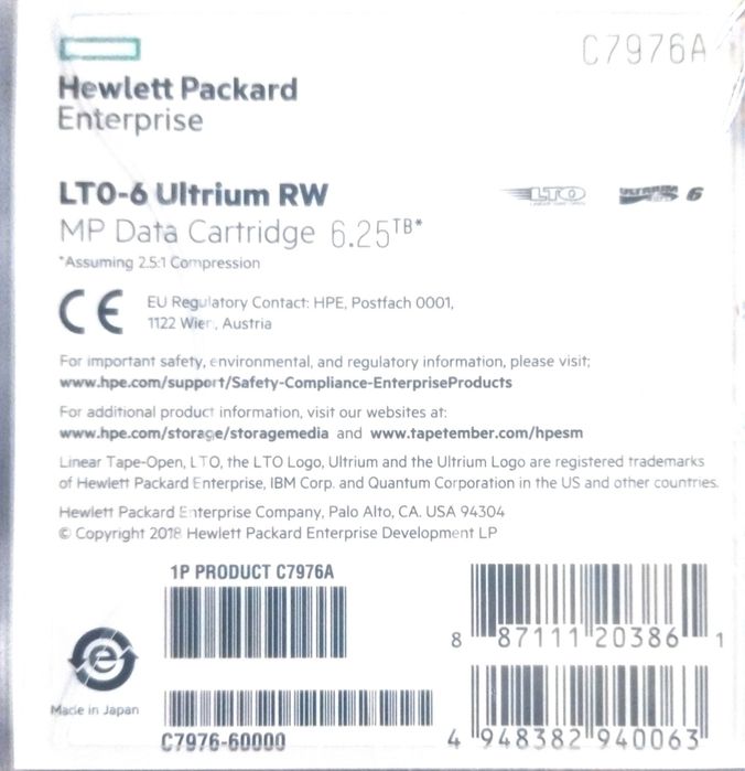 HPE LTO-6 Ultrium 6.25TB RW MP Data Cartridge