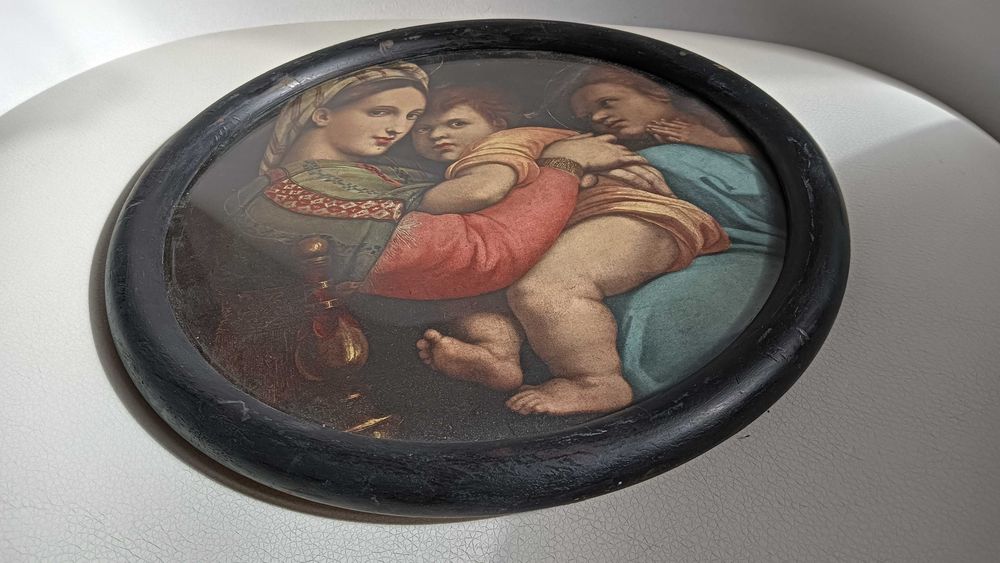 Stara okrągła drewniana ramka+ szkło