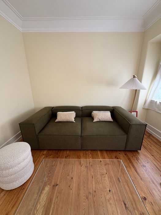 Sofá Westwing LENNON 3 Lugares Verde Azeitona Bouclé Modular