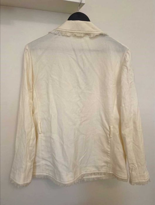 Marynarka żakiet kurtka Len wiskoza biała Sisley 38 40 M L