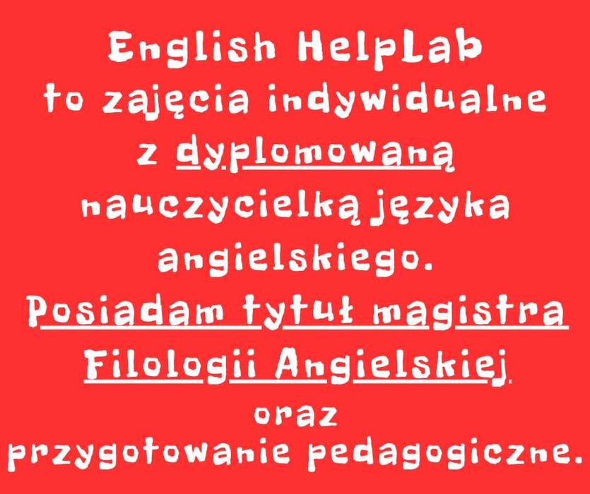Korepetycje ENGLISH HelpLab  Język angielski Stacjonarnie i ONLINE