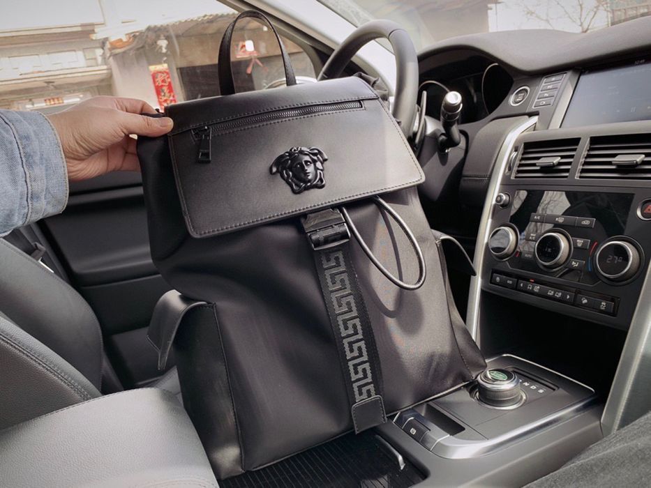 VERSACE рюкзак портфель ранец мужской черный кожаный