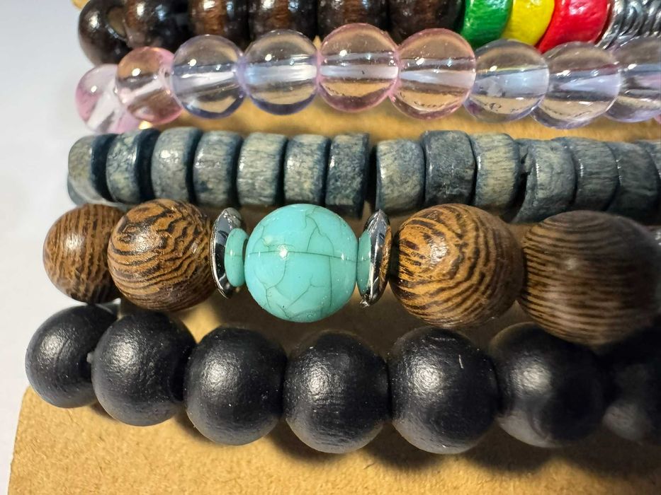 pięć drewnianych bransoletek Boho zestaw (m37)