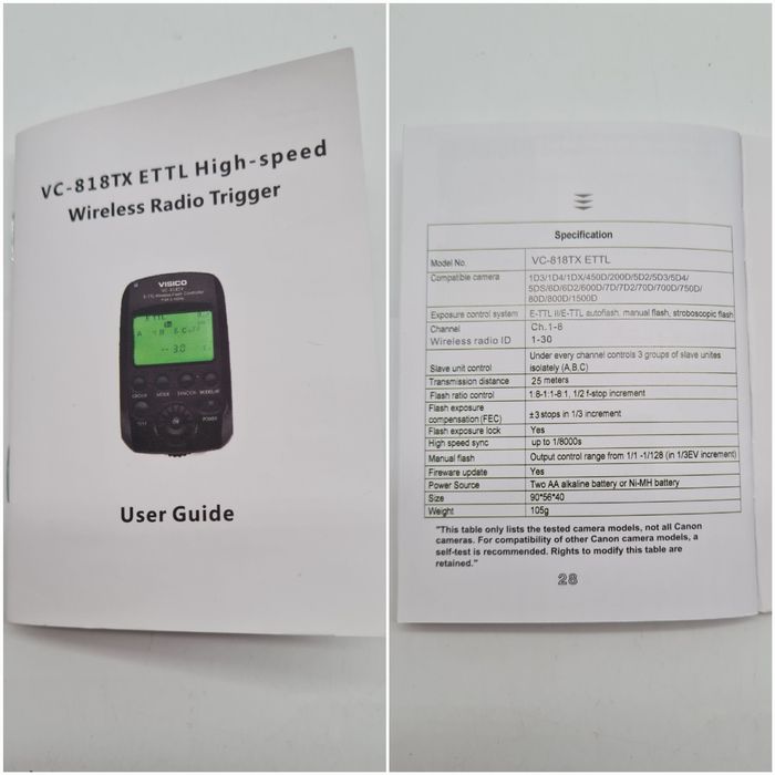 Wyzwalacz lampy błyskowej błysku TTL VISICO VC-818TX