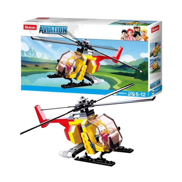 Klocki Konstrukcyjne Zestaw SLUBAN Helikopter Samolot Żółty 100 el.