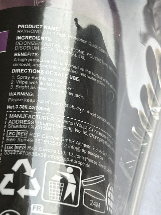 Spray de revestimento cerâmico para carro 3 em 1