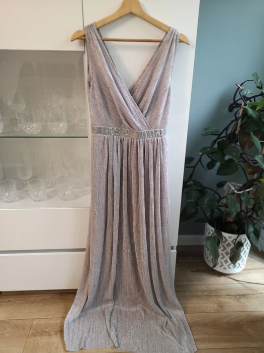 Sukienka maxi długa elegancka błyszcząca s 36 marki salsa lila liliowa