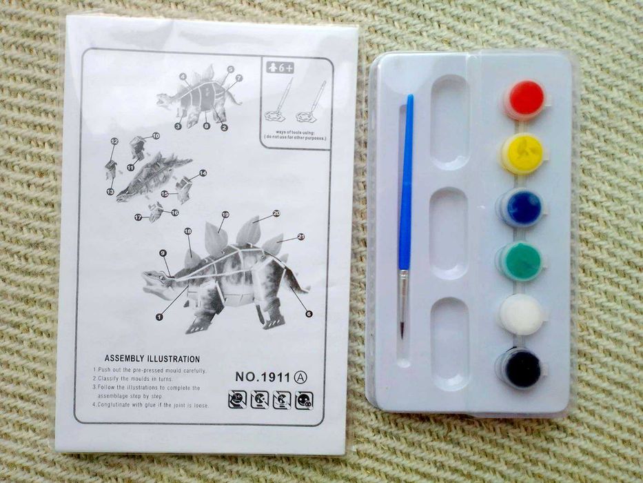 3D пазлы - раскраски "Динозавр", с красками и кисточкой