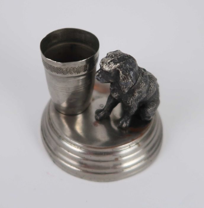 Paliteiro Vintage Cão em metal prateado