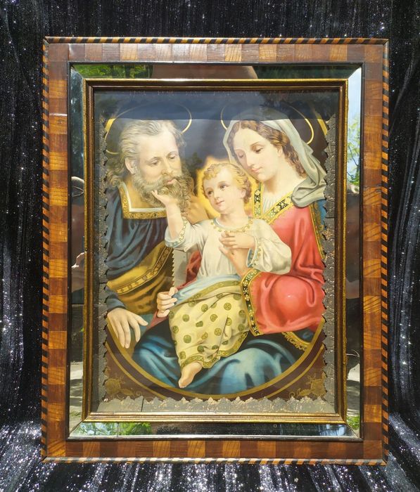 Święta Rodzina stary oleodruk w pieknej. Masywnej ramie