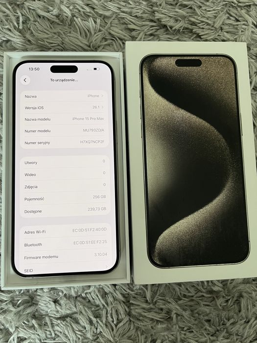 iPhone 15 Pro Max 256GB Natural Titanium – Idealny, 86%