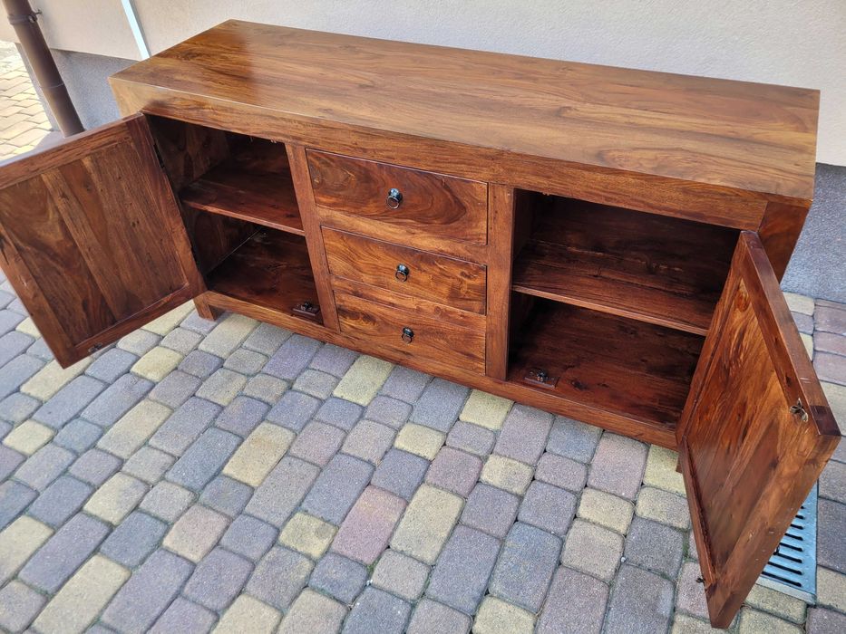 Masywna Komoda + Regał Kolonialne Meble Lite Drewno Palisander