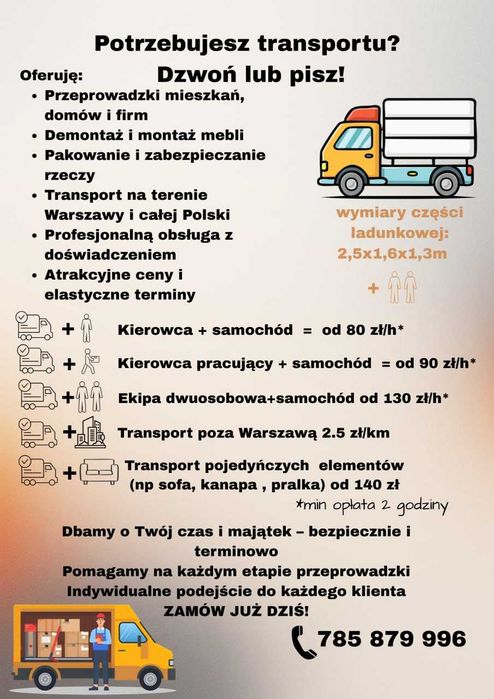 Przeprowadzki Warszawa/okolica/Polska