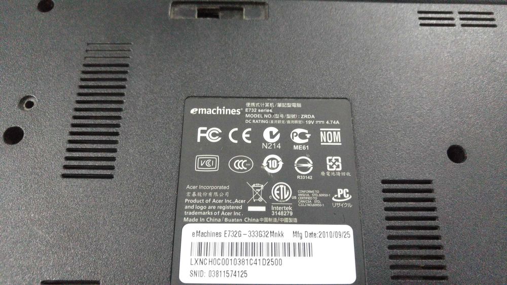 Ноутбук eMachines E732 розборка