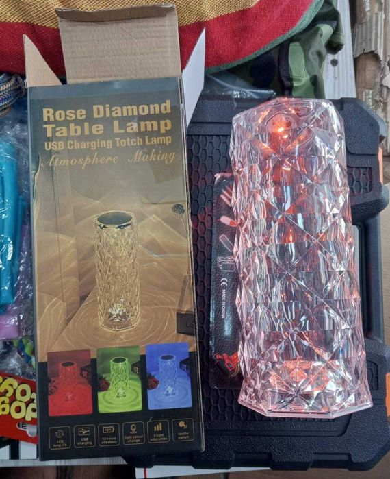 Сенсорная настольная лампа Роза ночник с пультом RGB Crystal Rose