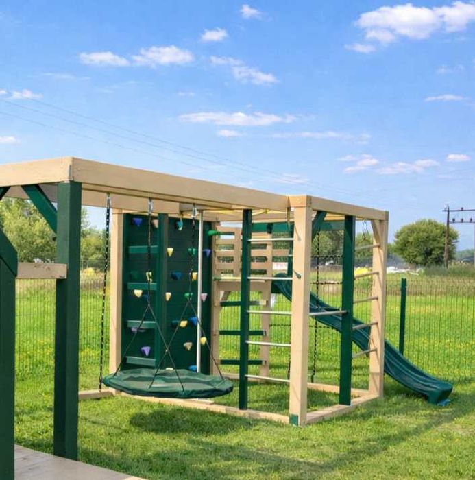 Plac zabaw - małpi gaj 2x2x2 z huśtawkami i ślizgiem