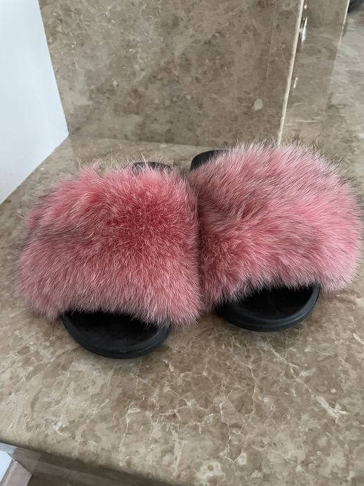 Klapki Futro Naturalne Fur 39 40 różowe czarne