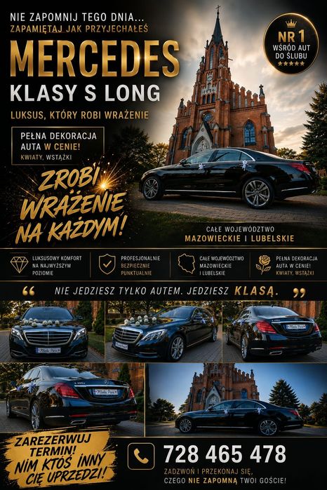 Mercedes S klasa S long  W222 samochód do slubu wesele  wynajem całe lubelskie łuków radzyń siedlce