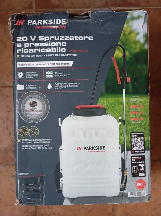 Pulverizador/ máquina de sulfatar a bateria Parkside Performance 20V