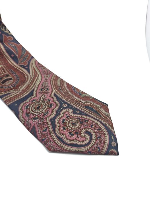 roccobarocco włoski granatowy jedwabny krawat paisley ady56