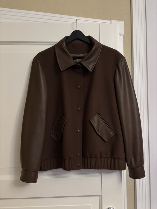 Кашеміровий шкіряний бомбер куртка вовна кашемір шкіра коричневий