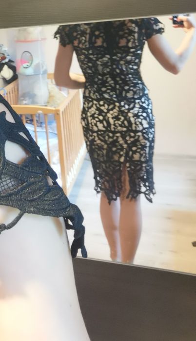 Ażurowa koronkowa podwójna sukienka midi elegacka emamoda 36 S