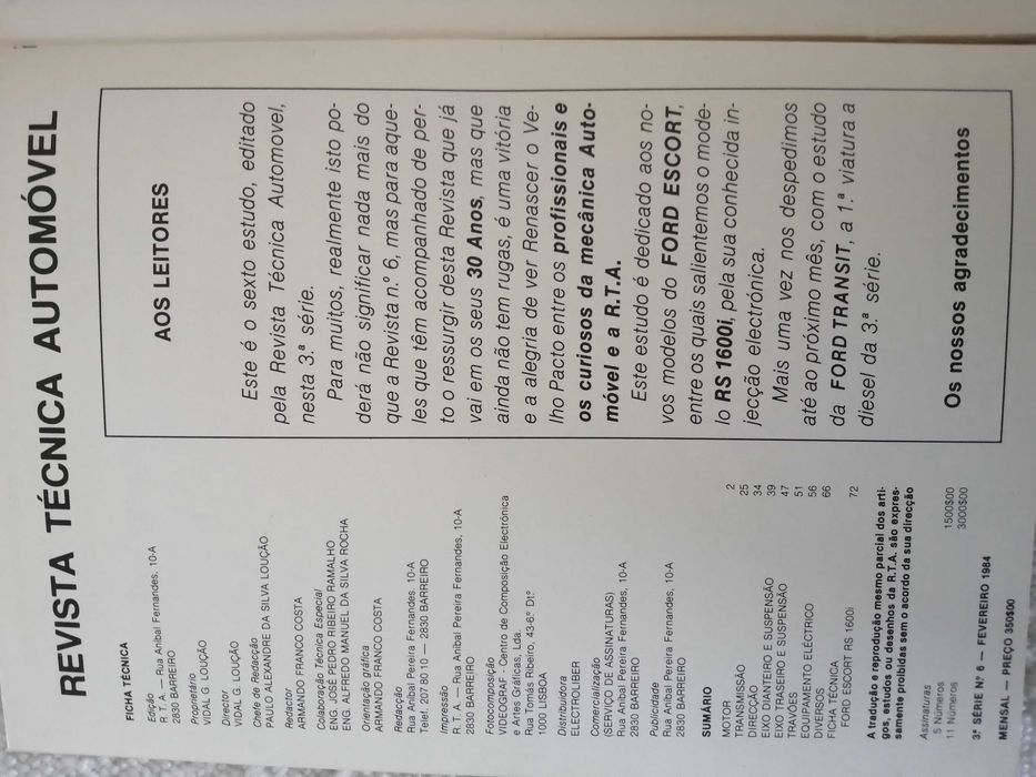 Revista Técnica Automóvel (Ford Escort 1.3, 1600i e XR3)