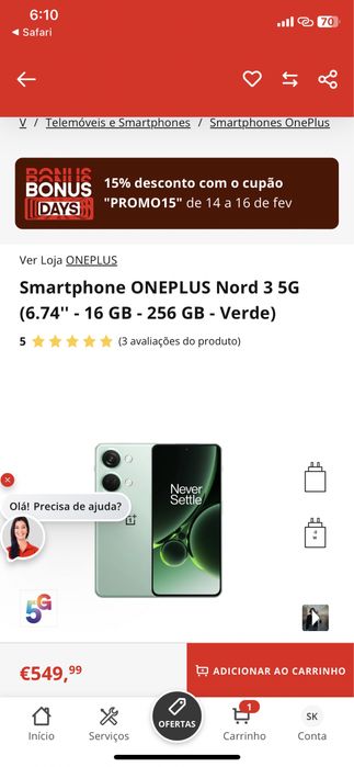 OnePlus Nord 3 5G – 16GB / 256GB – 80W SUPERVOOC