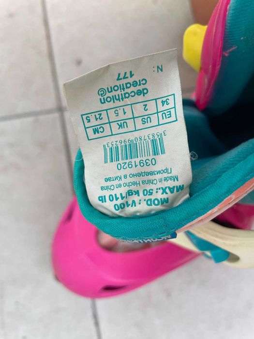 Patins em linha Decathlon n° 34 + equipamento criança