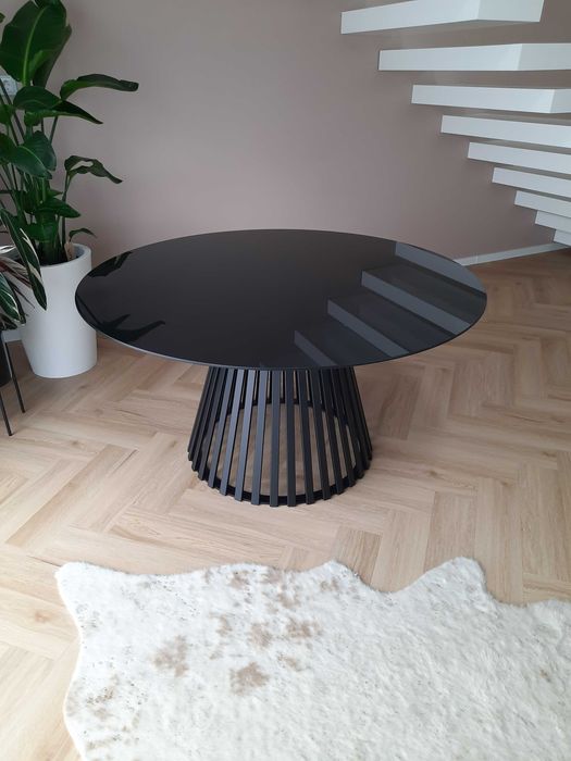 OKRĄGŁY Stół Szklany Loft Industrialny średnica 140 cm 8 osób Czarny