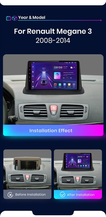 Rádio 9" android Renault Megane 3 de 2008-14 CARPLAY WIFI GPS BT Novo